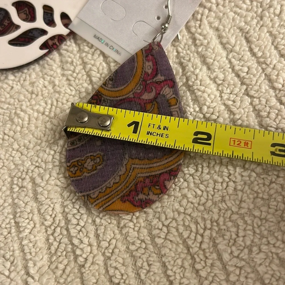 Fashion Jewelry Purple Yellow Paisley Earrings White Gems on Back Reversible